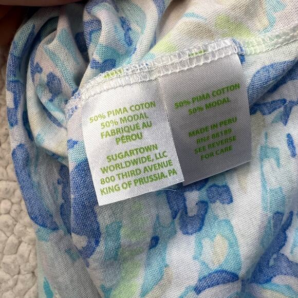 Lilly Pulitzer One Shoulder Blue White Ruffle Seashell Print Top XS - Picture 9 of 9